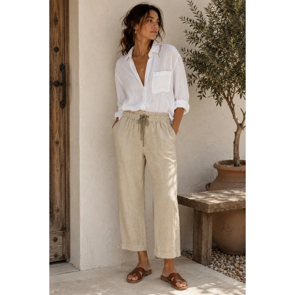 Quince European Linen Wide Leg Pant  Sz S Driftwood 100% Linen Coastal Granola